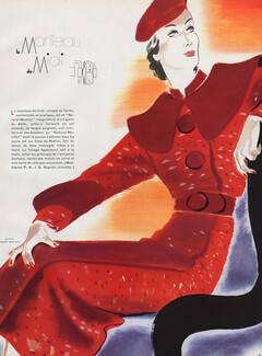 René Gruau 1935 Jenny ''Le Manteau de Midi'', Rodier (Fabric)