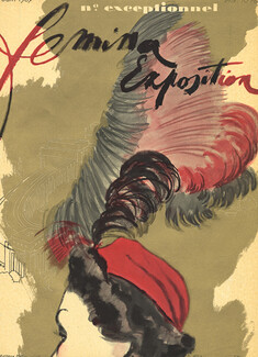 Pierre Mourgue 1937 Femina Cover, Maria Guy, Feather Hat