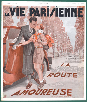Georges Léonnec 1936 "La Route Amoureuse" Walker, Lovers, Kiss