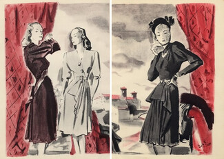 Jean Patou 1945 André Delfau Fashion Illustration