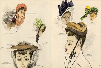 Mourgue 1948 Hats, Claude Saint-Cyr, Paulette, Jane Blanchot, Legroux Soeurs