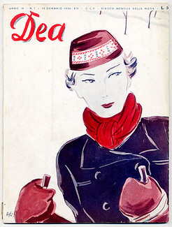 Dea 1936 January 15, Rivista Italiana di Moda, Italian Fashion magazine, Ali, René Gruau, Brunetta, Filés Lastex