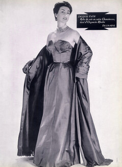 Jacques Fath 1952 Robe du soir en satin, Evening Gown, Ducharne, Jacques Decaux