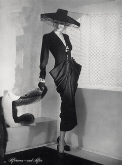 Falkenstein (Couture) 1942 afternoon dress, Lilly Daché Hat, Horst