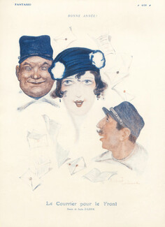 Sacha Zaliouk 1916 "Le Courrier pour le Front" Happy New Year, Postman