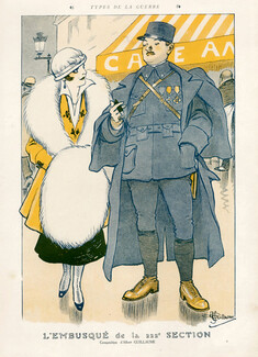 Albert Guillaume 1915 "Types de la guerre", Soldier, Elegant Parisienne