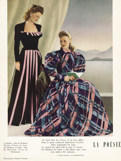 Robert Piguet & Bruyère 1942 velours, taffetas écossais, Evening Gown, Combier & Ducharne