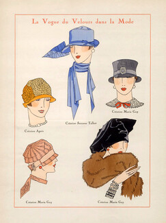 Maria Guy (Millinery) 1926 AGB (Art Goût Beauté), Maria Guy, Madame Agnès, Fashion illustration (hats), pochoir