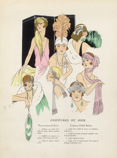 Lewis (Millinery) 1925 AGB (Art Goût Beauté), Judith Barbier, evening hats, pochoir