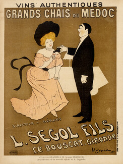 Cappiello 1901 ETS L. Segol Fils, Wine, Grands Chais du Médoc, Jeanne Granier & Albert Brasseur, caricature