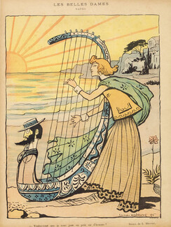 Lucien Métivet 1896 "Les Belles Dames" Sapho, Harpist