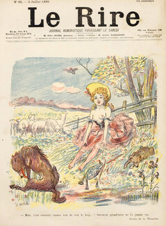 Willette 1895 Le Petit Chaperon rouge, shepherdess topless, red Riding Hood