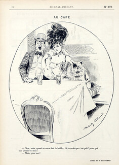 Robert Allouard 1908 "Au Café", French bulldog, Elegant Parisienne