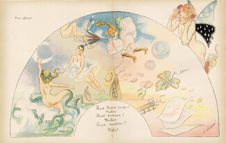 Adolphe Willette 1902 "Projet d'éventail", mermaid, hand fan