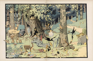 Benjamin Rabier 1902 "La Forêt en Liesse" owls, frogs, wild boar, squirrels...