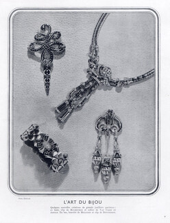 L'Art du Bijou, 1945 - Mauboussin, Van Cleef & Arpels, Mellerio, Boucheron Bracelet, Necklace, Brooch, Clip