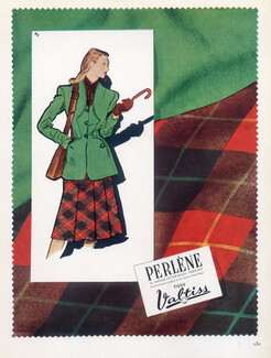 Perlène (Couture) 1946 René Gruau, Valtiss, Jacket, Skirt