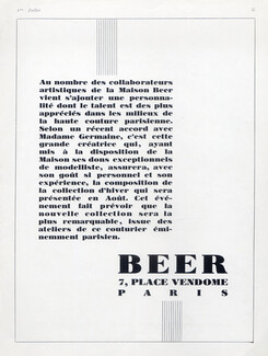 Beer (Couture) 1927 Madame Germaine (New designer)