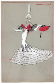 Fost 1942 "La Veuve Joyeuse" Théâtre Mogador, Second Lady of the Court, original costume design, gouache