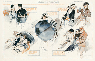 René Vincent 1918 "L'éloge du Parapluie" Elegant Parisienne Umbrellas