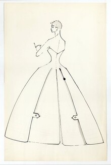 Serge Matta 1950s, Original fashion drawing, Schiaparelli, Jacques Fath