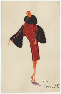 Jeanne Lanvin 1928, "Sultan" Original fashion drawing, gouache