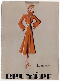 Bruyère 1930s, "Le Faiseur" Original fashion drawing, gouache