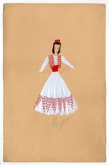 Jean Dessès 30-40s, Original fashion drawing, Greek influence, signed Jean Dessès