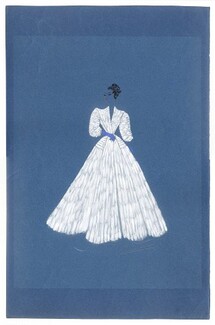 Jean Dessès 30-40s, Original fashion drawing, signed Jean Dessès, White evening gown