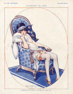Maurice Millière 1926 "Lendemain de fête" Artist Model, Topless
