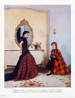 Christian Dior & Grès 1949 Surah et faille écossaise Ducharne, J. Leleu Décorateur