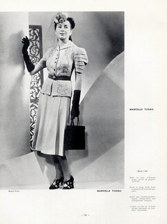 Marcelle Tizeau (Couture) 1939 Dress in grege Irish linen, trimmed with inserted guipure. Photo Studio Franz