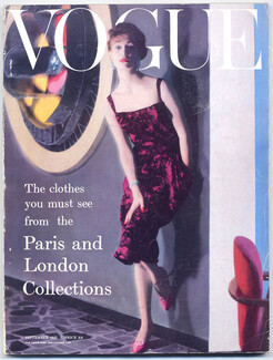 Vogue UK 1957 September, Norman Parkinson, Christian Dior, Lanvin Castillo, Pierre Balmain, Chanel, René Bouché, 226 pages