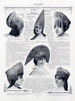 Coiffes et Bonnets Russes, 1907 - Traditional Kokochnick, Pearls, Texte par C. de Danilowitch