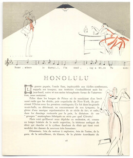 Honolulu, 1920 - Eduardo Benito Jazz-Band, dancer, Hawaïens, La Gazette du Bon Ton, Text by Jean Bernier, 4 pages
