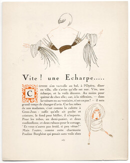 Vite ! une Echarpe..., 1920 - Alexandre Zinoview Scarf, La Gazette du Bon Ton, Texte par Nicolas Bonnechose, 4 pages