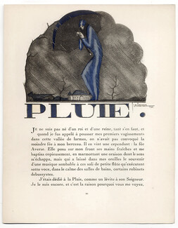 Pluie., 1922 - Georges Lepape Raincoat, Gazette du Bon Ton, Text by Georges-Armand Masson, 4 pages