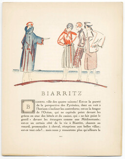 Biarritz, 1920 - Gustave Buchet Fashion illustration, La Gazette du Bon Ton, Texte par Kean, 4 pages