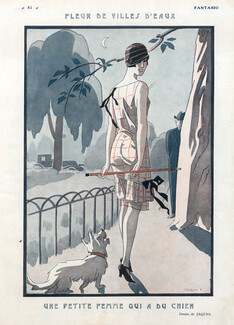 Jaques 1925 "Une petite femme qui a du chien", Elegant Parisienne, Fox Terrier