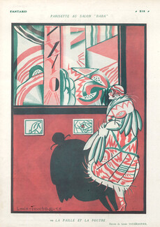 Louis Touchagues 1920 Elegant Parisienne, "Parisette au Salon Dada"