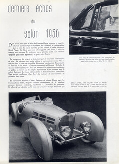 Derniers échos du salon 1936, 1936 - Bugatti, Delahaye, Peugeot, Renault, Hispano Suiza Designed by Geo Ham, Texte par Claude Janin, 4 pages