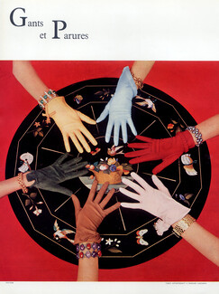 Max Boinet & Roger Scemama (Bracelets) 1954 Lionel Le Grand, Christian Dior, Hermes, Roger Fare (gloves)