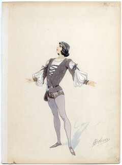 Alfred CHOUBRAC 1896 Costume Design ''Les Amoureux de Venise'' Gouache, François Ier