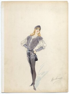 Alfred CHOUBRAC 1896 Costume Design ''Les Amoureux de Venise'' Gouache, François Ier