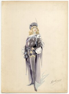 Alfred CHOUBRAC 1896 Costume Design ''Les Amoureux de Venise'' Gouache, Page, François Ier