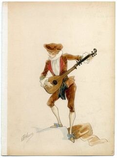 Alfred CHOUBRAC 1890 Costume Design, The Music Lesson, Musician, Mandoline