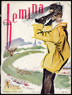 Femina 1952 Summer, Irwin Crosthwait (cover), Annie Beaumel, vitrines Hermès, Schiaparelli
