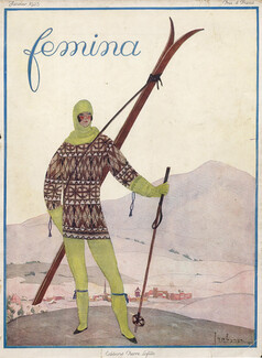 Georges Lepape 1925 Femina Original Cover, skiing