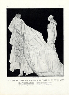 Jenny 1926 Satin blanc, perles d'argent, Coiffure de perles, Wedding Dress, Georges Lepape