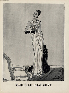Marcelle Chaumont 1947 Louchel Fashion Illustration Evening Gown